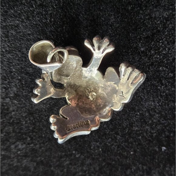 Signed Frog Pendant Turquoise Eyes Southwestern Native American Artisan Sterling - Picture 4 of 8